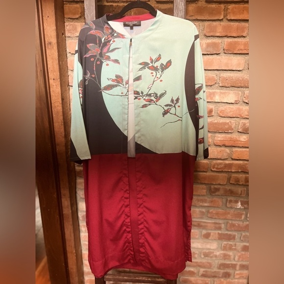 Citron Clothing Blossoming Floral Asian kimono overcoat size 1x red green brown - Picture 1 of 7